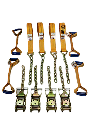 TOW-8PTCHAIN-DW - 8 Point DIAMOND WEAVE Flatbed/Rollback 14' Car Tie-Down w/ Chain Tail-BEST