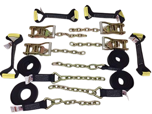 TOW-8PTCHAIN-DW - 8 Point DIAMOND WEAVE Flatbed/Rollback 14' Car Tie-Down w/ Chain Tail-BEST