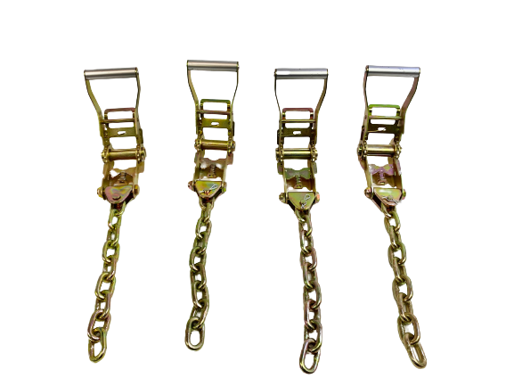 TOW-8PTCHAIN18 - 8 Point Heavy Duty Diamond Weave 18' Strap Kit for Rollback/Flatbed Tie Downs with 12" Chain Tail-BEST