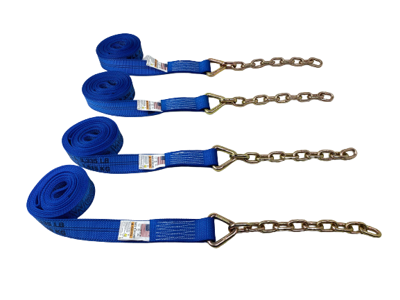 TOW-8PTCHAIN-DW - 8 Point DIAMOND WEAVE Flatbed/Rollback 14' Car Tie-Down w/ Chain Tail-BEST