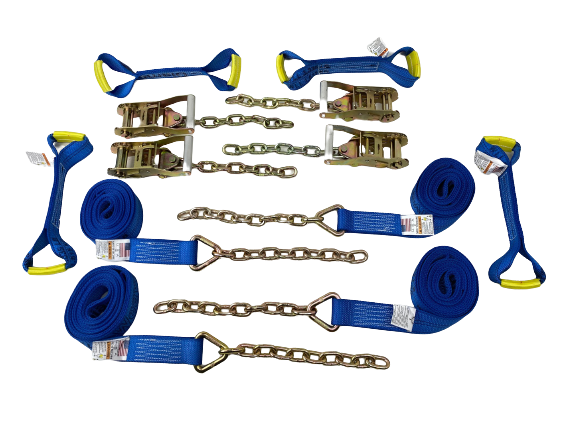TOW-8PTCHAIN-DW - 8 Point DIAMOND WEAVE Flatbed/Rollback 14' Car Tie-Down w/ Chain Tail-BEST