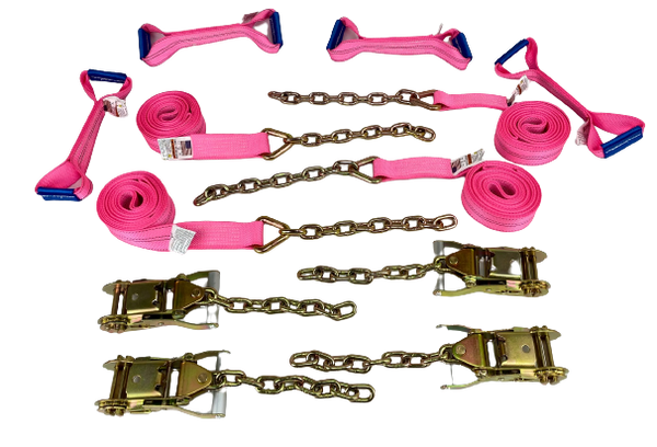 TOW-8PTCHAIN-DW - 8 Point DIAMOND WEAVE Flatbed/Rollback 14' Car Tie-Down w/ Chain Tail-BEST