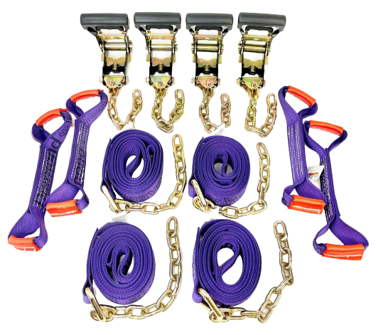 TOW-8PTCHAIN18-HDDW - 8 Point DIAMOND WEAVE Flatbed/Rollback 14' Car Tie-Down w/ Chain Tail-BEST