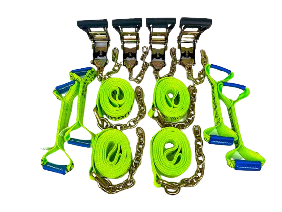 TOW-8PTCHAIN18-HDDW - 8 Point DIAMOND WEAVE Flatbed/Rollback 14' Car Tie-Down w/ Chain Tail-BEST