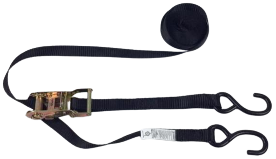 1" x 16' Ratchet Strap Assembly with Vinyl S-Hooks-GOOD