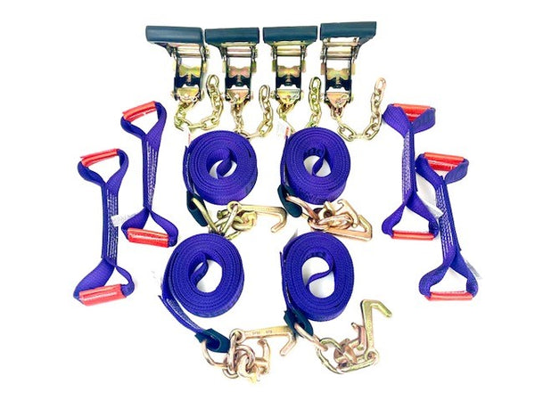 TOW-8PT-KIT - 8 Point DIAMOND WEAVE Flatbed/Rollback 14' Car Tie Down w/ RJ Hooks-BEST