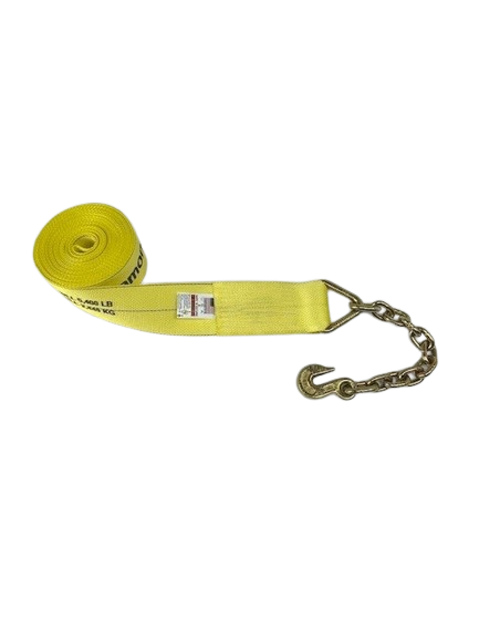 4" x 30' Winch Strap w/ Chain End & Grab Hook-BEST