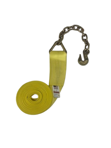 4" x 30' Winch Strap w/ Chain End & Grab Hook-BEST