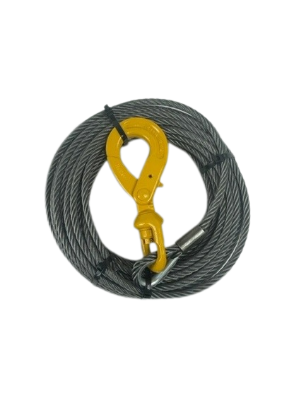 3/8" x 75' Steel Core Winch Cable w/ Self Locking Swivel Hook