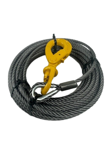 3/8" x 75' Steel Core Winch Cable w/ Self Locking Swivel Hook