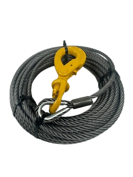 3/8" x 50' Steel Core Winch Cable w/ Self Locking Swivel Hook