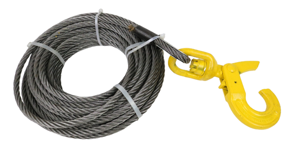 3/8 x 75' Fiber Core Winch Cable with Self Locking Swivel Hook