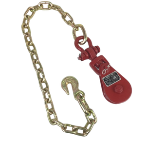 AS-SBD-S-2T-3SCT - Snatch Block 2 Ton w/ Shackle w/ Chain & Grab Hook Assembly