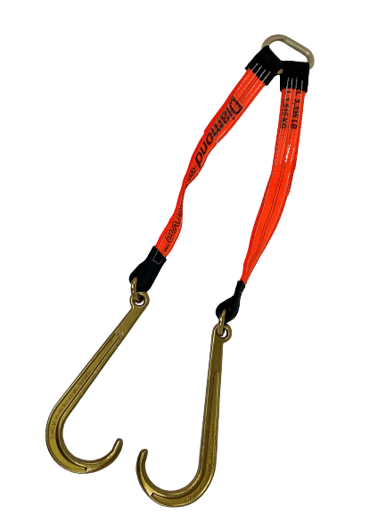 SnS 3x30" Orange/Black Towing V-Bridle Strap With 8 Forged Sport J-Hooks – Made In USA